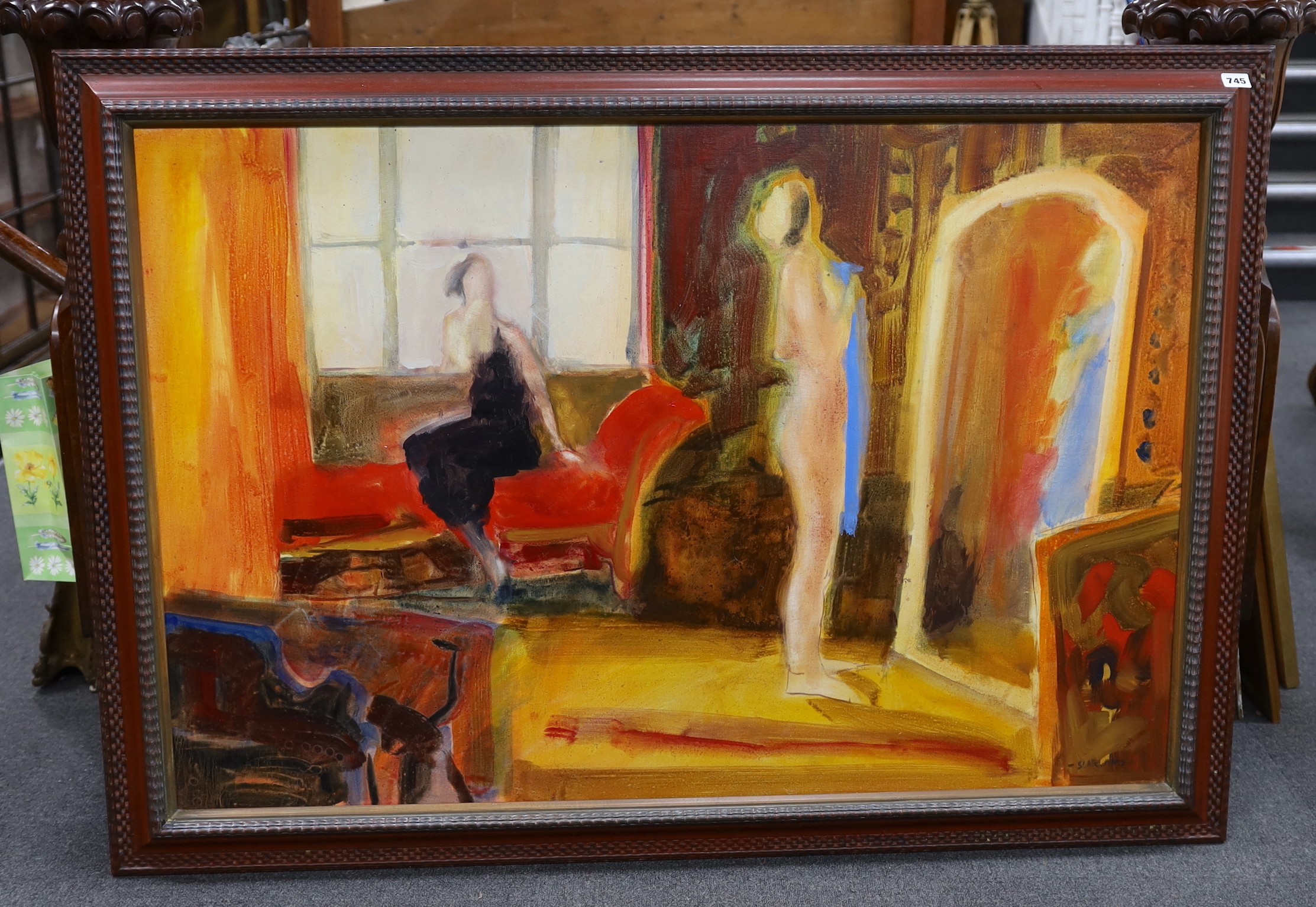 John Scarland (b.1947), oil on board, 'The Mirror', signed, 80 x 120cm